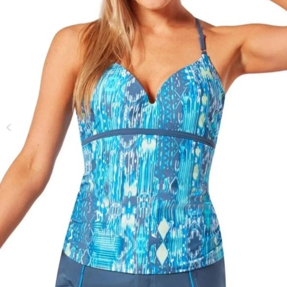 Free Country Triple Strap Tankini Top Blue Size Small New